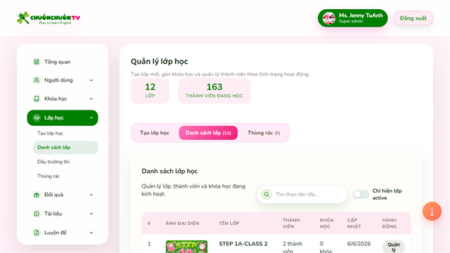 Ảnh giao diện Lớp học