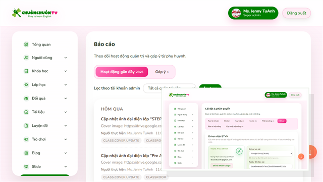 Ảnh giao diện Báo cáo và cài đặt hệ thống